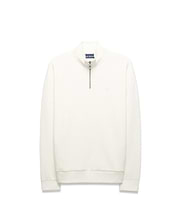 Mens Marc Textured 1/4 Zip in cream, a classic fit pullover with a subtle textured knit, silver quarter-zip, and a tonal embroidered Psycho Bunny skull logo on the left chest. (6)