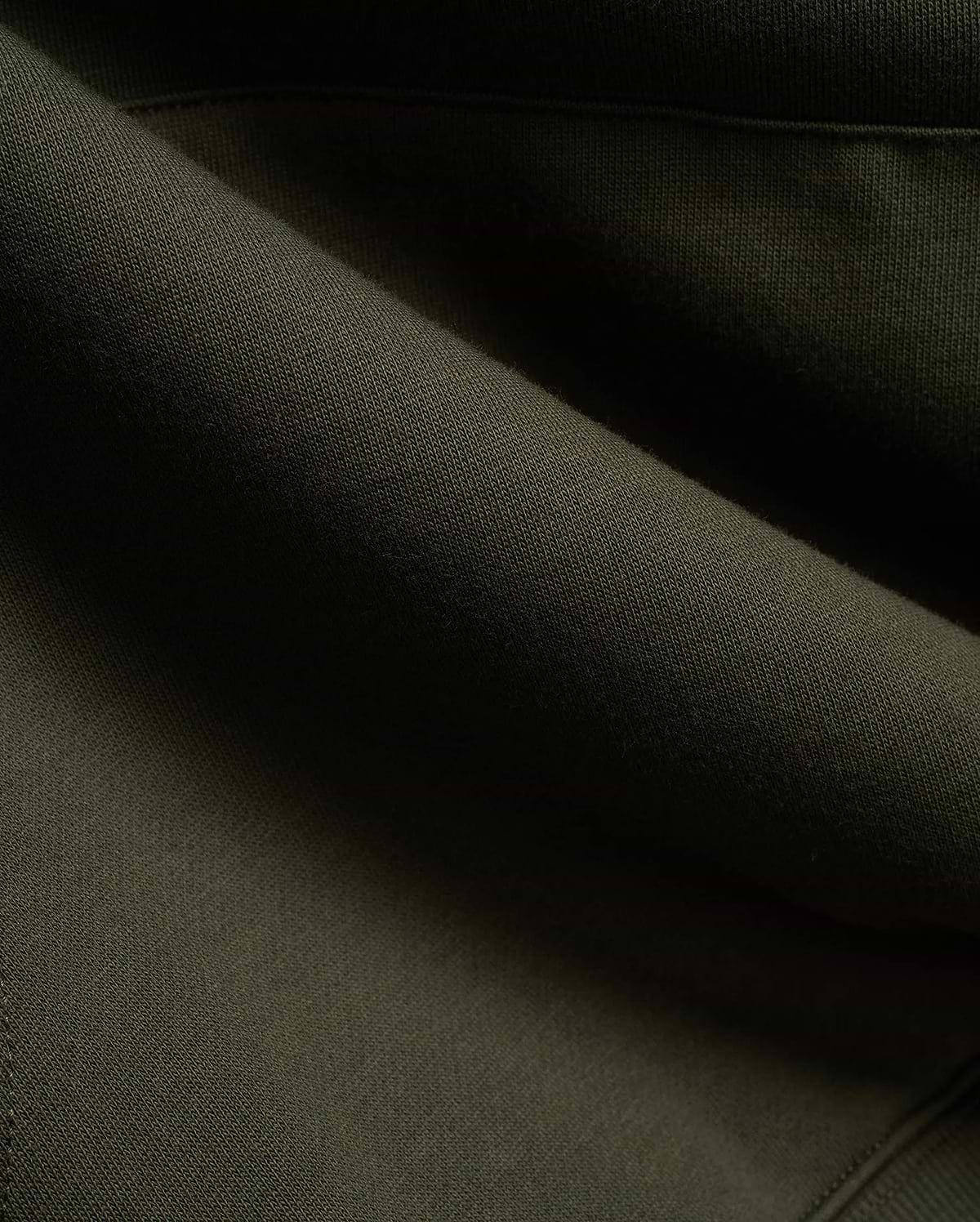 Mens Terrence Brushed Fleece Hoodie in dark olive green, showcasing soft, textured brushed fleece fabric with subtle knit details, draped in gentle folds.
