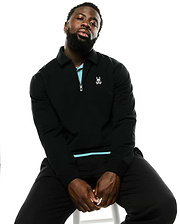 Black classic fit Men's Samson Quarter-Zip Sweater in a smooth knit, featuring a light blue inner collar, quarter-zip with logo pull, and small white embroidered Psycho Bunny skull on the left chest. (4)