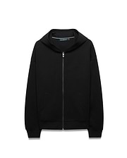 Mens Jonathan Zip Hoodie, black soft cotton, relaxed fit, featuring a tonal embroidered Psycho Bunny skull logo on the left chest, full silver zip with bunny skull pull, and green branded neck tape. (5)
