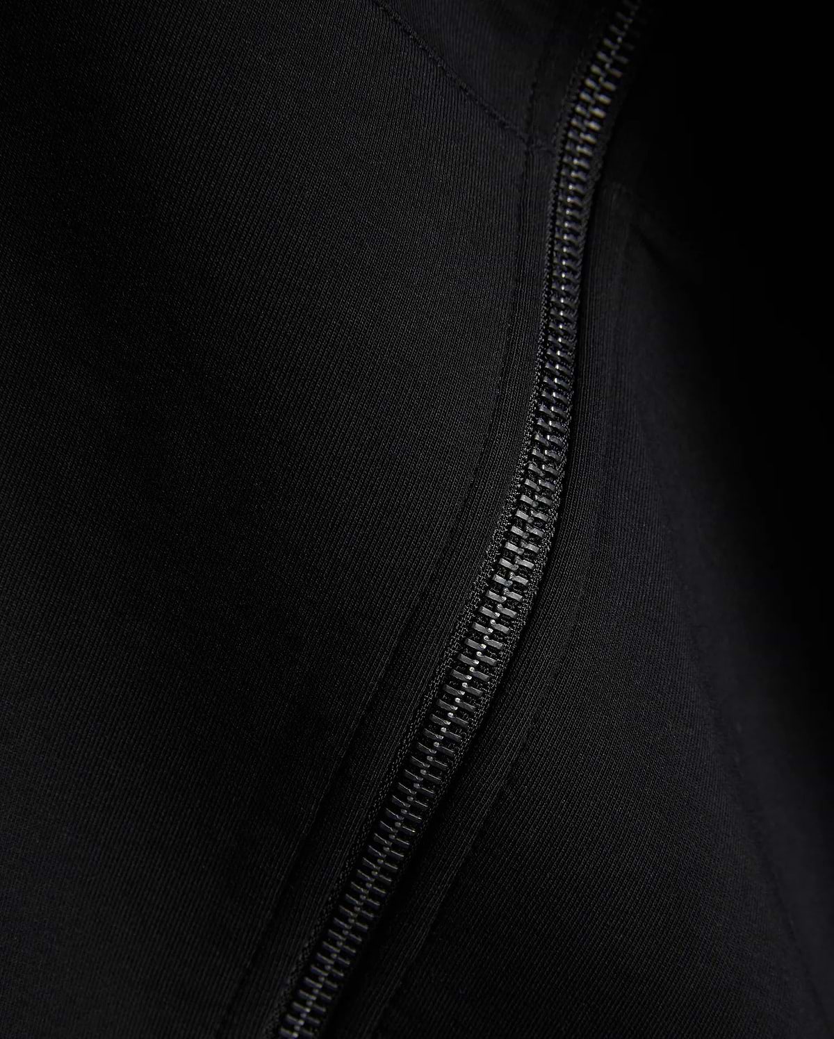 Black Mens Jonathan Zip Hoodie, a premium streetwear piece crafted with a sleek black zipper and a fine, subtle diagonal ribbed knit texture. (6)