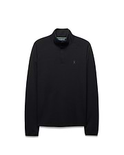 Black Mens Tomas Waffle 1/4 Zip with a classic fit, featuring a subtle waffle knit texture, a stand-up collar with green accent lining, and a small tonal embroidered Psycho Bunny skull logo on the left chest.