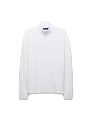 Mens Tomas Waffle 1/4 Zip, a crisp white classic fit waffle knit mock neck pullover featuring a small embroidered Psycho Bunny skull logo on the left chest.