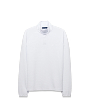 Mens Tomas Waffle 1/4 Zip, a crisp white classic fit waffle knit mock neck pullover featuring a small embroidered Psycho Bunny skull logo on the left chest.