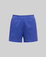 Womens Olivia Fleece Short, a vibrant royal blue relaxed fit French terry short featuring a comfortable elastic waistband and clean hem, perfect for casual wear.