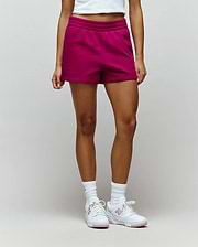 Womens Olivia Fleece Short in vibrant magenta, a relaxed fit style crafted from soft fleece fabric, featuring a comfortable ribbed elasticated waistband. (2)