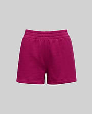 Womens Olivia Fleece Short in vibrant magenta, featuring a comfortable elasticated waistband, relaxed fit, and signature embroidered Psycho Bunny skull logo, crafted from soft fleece fabric. (4)