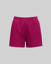 Womens Olivia Fleece Short in vibrant magenta, featuring a comfortable elasticated waistband, relaxed fit, and signature embroidered Psycho Bunny skull logo, crafted from soft fleece fabric. (4)