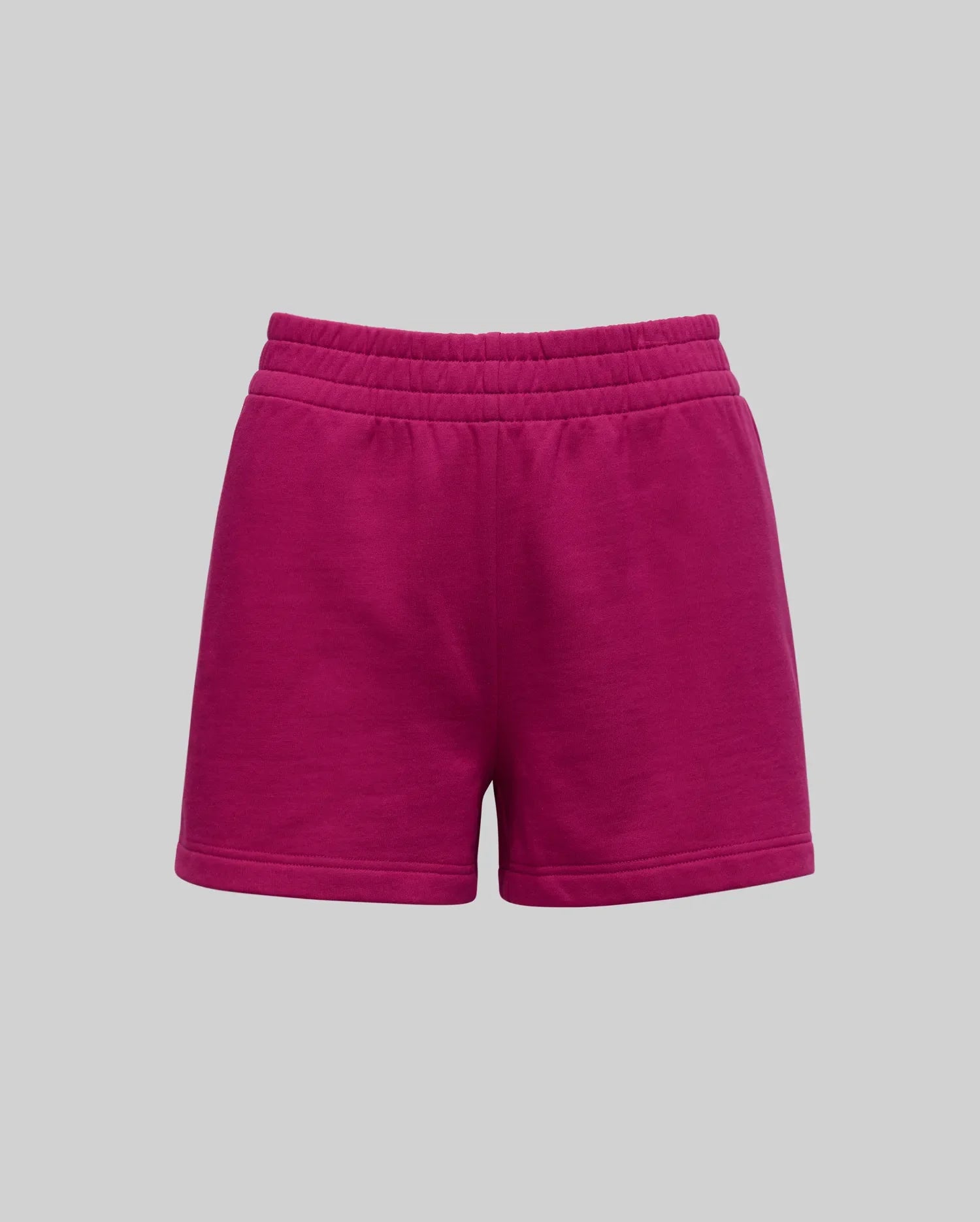 Womens Olivia Fleece Short in vibrant magenta, featuring a comfortable elasticated waistband, relaxed fit, and signature embroidered Psycho Bunny skull logo, crafted from soft fleece fabric. (4)