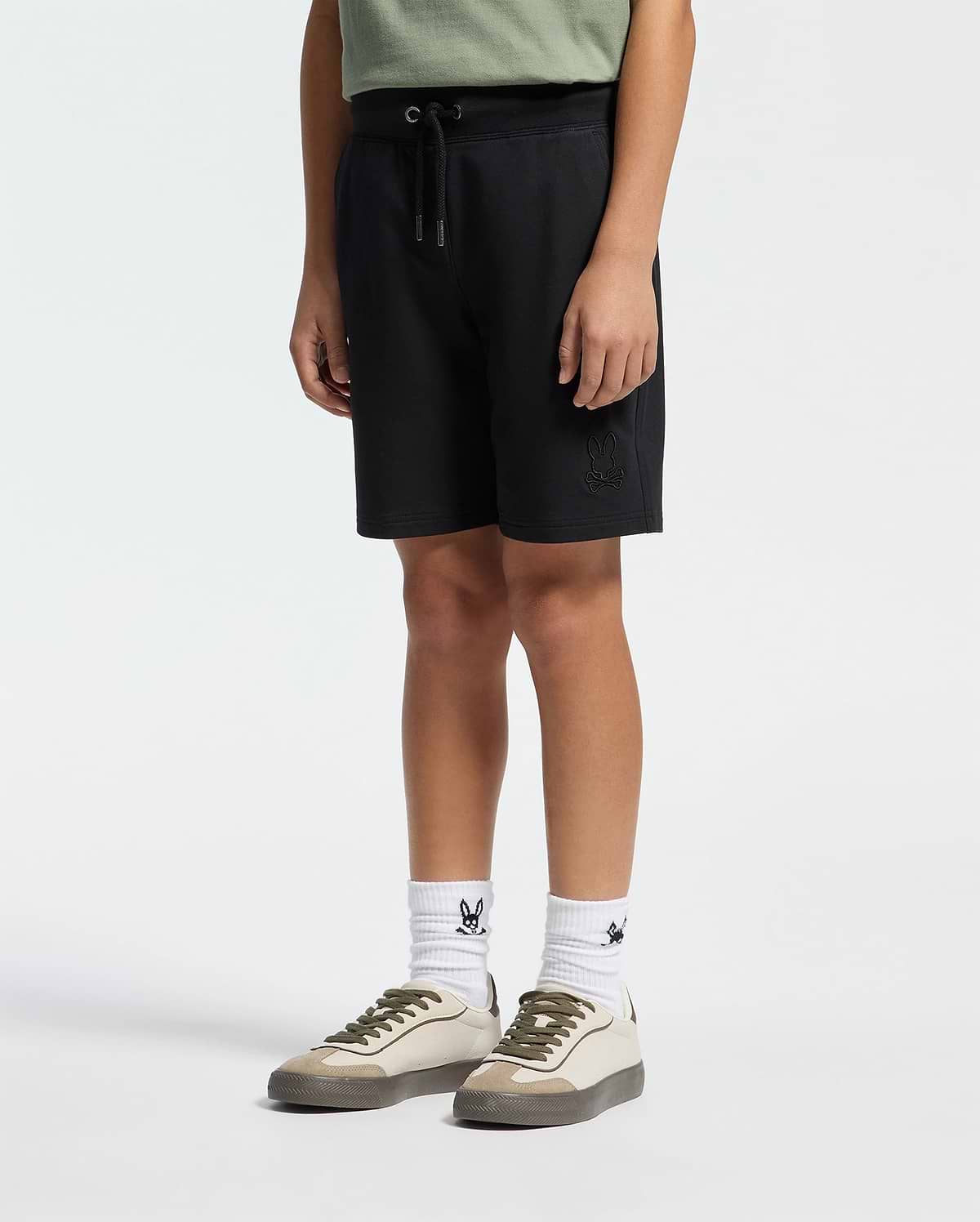Kids | Kids' Black French terry sweatshorts with a soft feel, elastic waistband, and side pockets for comfort.