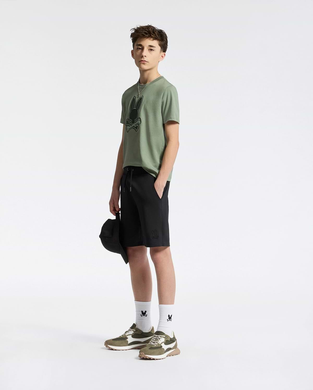Teen | Kids' Black French terry sweatshorts with a soft feel, elastic waistband, and side pockets for comfort.