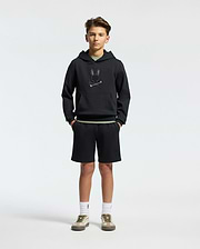 Kids | Kids' Black French terry sweatshorts with a soft feel, elastic waistband, and side pockets for comfort.