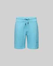 The Psycho Bunny KIDS LEVANZO EMBROIDERED MICRO FRENCH TERRY SWEATSHORT (B0R578F200) in light blue, shown on a plain gray background, features soft micro French Terry fabric and an embroidered bunny logo on the lower left leg.