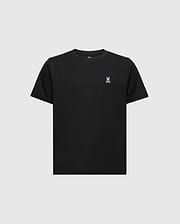 Psycho Bunny's KIDS CLASSIC CREW NECK TEE (B0U014CRPC) features a classic black design made from 100% Pima cotton, with a minimal graphic logo on the left chest. This shirt boasts a round neckline and short sleeves, ideal for back-to-school outfits against a plain white background.