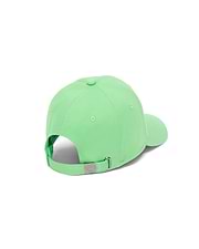Mens Classic Baseball Cap in bright lime green, crafted from smooth twill fabric with an adjustable strap and a silver metal buckle featuring a small embossed Psycho Bunny skull logo at the back.