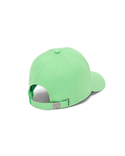 Mens Classic Baseball Cap in bright lime green, crafted from smooth twill fabric with an adjustable strap and a silver metal buckle featuring a small embossed Psycho Bunny skull logo at the back.