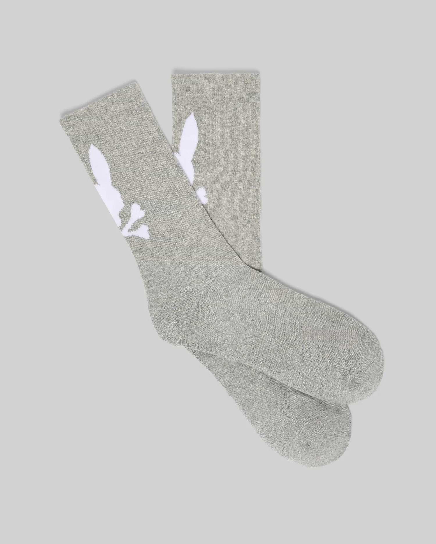 Mens 3 Pack Sport Sock in light grey heather, featuring a large white Psycho Bunny skull logo graphic on the outer ankle of each soft jersey knit sock.