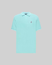 Mens Classic Pique Polo in aqua, featuring a classic fit, two-button placket, and an embroidered pink, white, and black Psycho Bunny skull logo on the left chest. (2)