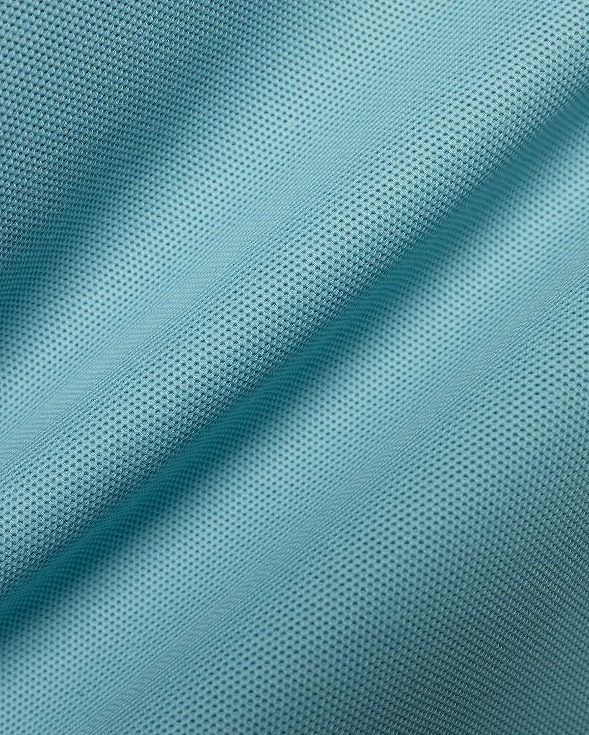 Men's Classic Pima Pique Polo fabric in a soft aqua blue, showcasing the premium Pima cotton's distinct textured pique weave and elegant, flowing folds. (6)