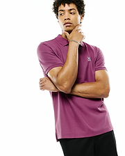 Mens Classic Pique Polo in plum, featuring a classic fit, textured pique knit, and a small embroidered white and black Psycho Bunny skull logo on the left chest.