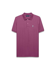 Mens Classic Pique Polo in plum, featuring a classic fit, pique texture, and a small white embroidered Psycho Bunny skull logo on the left chest with a two-button placket.
