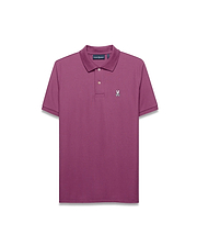 Mens Classic Pique Polo in plum, featuring a classic fit, pique texture, and a small white embroidered Psycho Bunny skull logo on the left chest with a two-button placket.