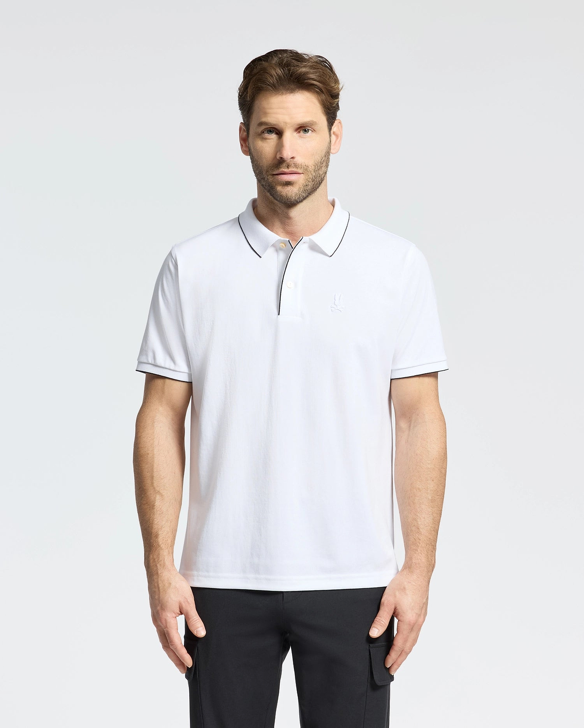 Men's Bryce Performance Pique Polo Shirt in White | Psycho Bunny