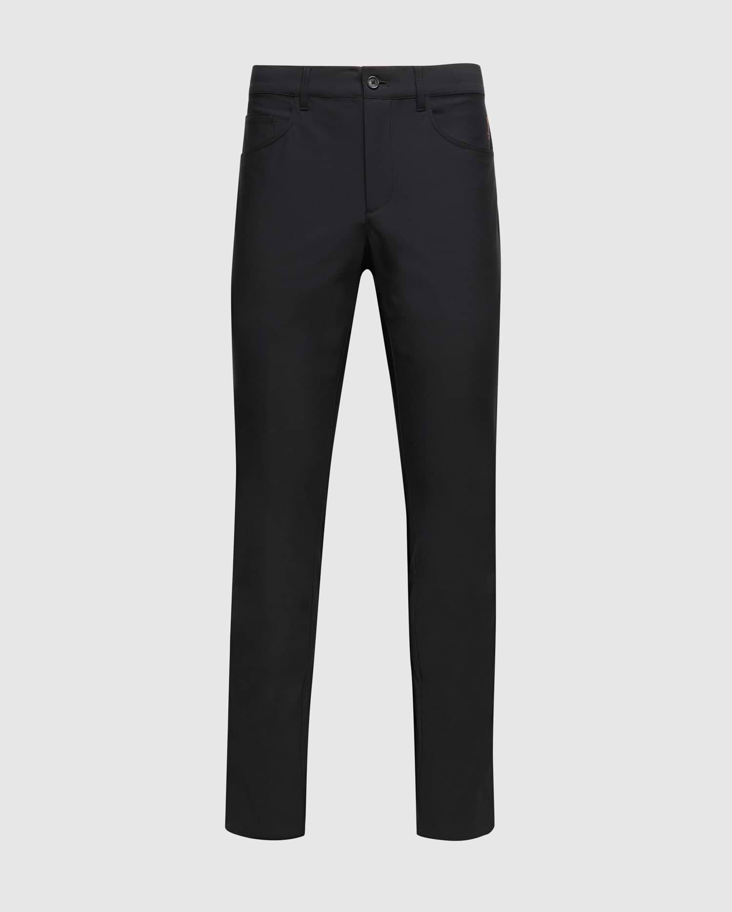 Black Mens Maverick 10k Step Pant 31 1/2 L, a classic fit performance pant with a smooth texture, featuring front pockets and a subtle embroidered dark red Psycho Bunny skull logo on the right pocket.