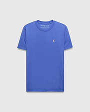 Mens Classic Crew Neck Tee in royal blue, featuring a classic fit and smooth jersey knit fabric. A small, embroidered Psycho Bunny skull logo in pink, white, and black is on the left chest.