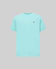 Mens Classic Crew Neck Tee in aqua, featuring smooth jersey fabric and a classic fit, with a small embroidered pink and white Psycho Bunny skull logo on the left chest.