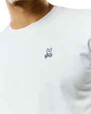 Mens Classic Crew Neck Tee in light blue jersey knit, featuring a classic fit and a small, embroidered Psycho Bunny skull logo with pink ears on the left chest.