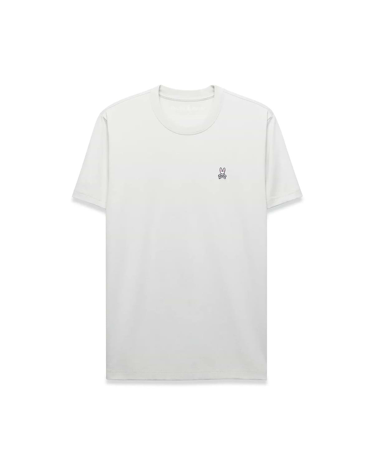 Mens Classic Crew Neck Tee in light grey, featuring a smooth jersey knit, classic fit, and a small embroidered purple and blue Psycho Bunny skull logo on the left chest.
