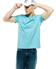 Mens Classic Crew Neck Tee in aqua blue, featuring a classic fit, smooth jersey fabric, raglan sleeves, and a small embroidered Psycho Bunny skull logo on the left chest. (3)