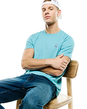 Mens Classic Crew Neck Tee in aqua blue, featuring a classic fit and smooth jersey fabric. Small embroidered Psycho Bunny skull logo on the left chest with pink, white, and black accents. (1)