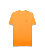 Mens Classic Crew Neck Tee in vibrant orange, featuring a classic fit and soft jersey knit. A small, embroidered white and black Psycho Bunny skull logo is on the left chest.