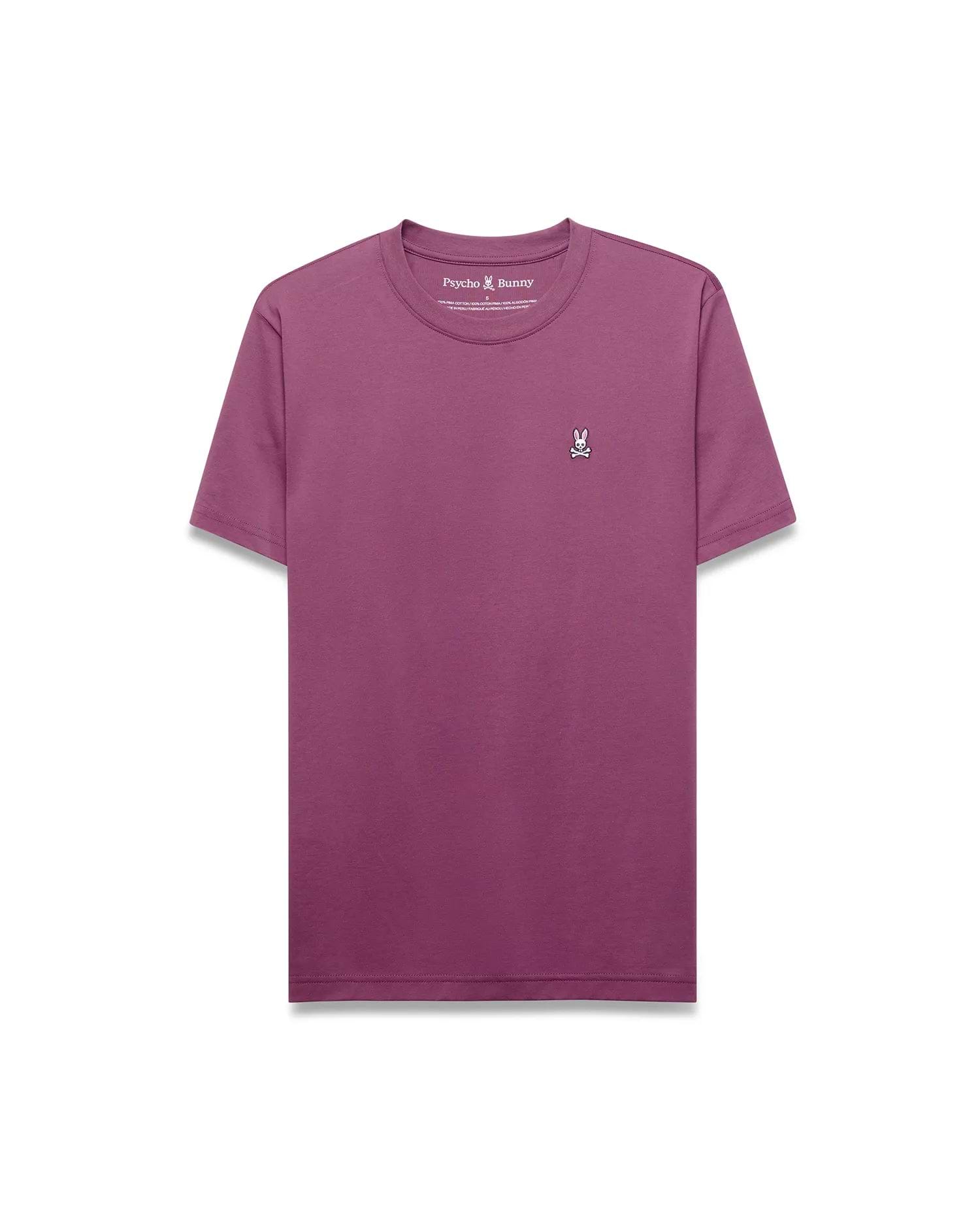 Mens Classic Crew Neck Tee in plum, a classic fit jersey t-shirt featuring a small, embroidered white and black Psycho Bunny skull logo on the left chest.