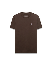 Men's Classic Pima Crew Neck Tee in rich brown, featuring a smooth Pima cotton jersey fabric, classic fit, and a small embroidered pink and white Psycho Bunny skull logo on the left chest. (1)