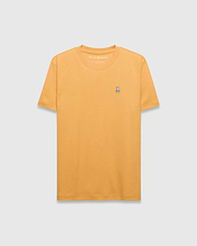 Mens Classic Crew Neck Tee in mustard yellow, featuring a classic fit and smooth jersey fabric. Small embroidered pink, white, and black Psycho Bunny skull logo on the left chest.