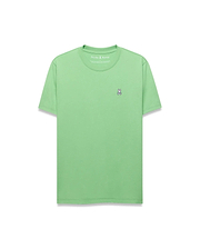 Mens Classic Crew Neck Tee in mint green, featuring a classic fit and smooth jersey knit fabric. Small embroidered Psycho Bunny skull logo with white, black, and pink accents on the left chest.