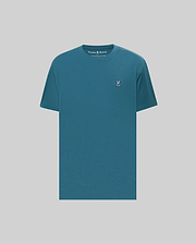 Mens Classic Crew Neck Tee in teal, featuring a classic fit and smooth jersey knit. Small embroidered Psycho Bunny skull logo in pink, white, and black on the left chest.