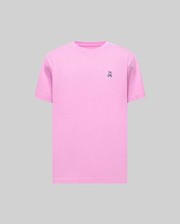 Mens Classic Crew Neck Tee in vibrant pink, crafted from soft jersey fabric with a classic fit. Features a small, embroidered Psycho Bunny skull logo on the left chest.