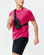 Mens Classic Crew Neck Tee in vibrant hot pink, featuring a classic fit and smooth jersey knit. Small embroidered white and black Psycho Bunny skull logo on the left chest.