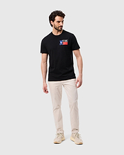 head to toe view of a model wearing the pima cotton texas city tee