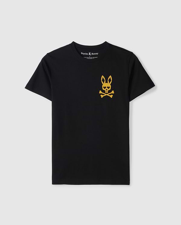 Flat front view of pima cotton las vegas city tee in black