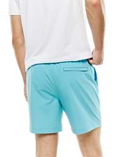 Mens Samos Hydrochromic Swim Trunks in vibrant aqua, featuring a relaxed fit, smooth quick-dry fabric, elastic waistband, and a single back welt pocket. (3)