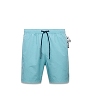 Mens Samos Hydrochromic Swim Trunks in light blue, with dark blue drawstring, Psycho Bunny logo tips, an embroidered skull logo on the left leg, and a Psycho Bunny skull logo tag on the right hip. (1)