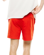 Bright orange Mens Samos Hydrochromic Printed Swim Trunk, featuring a relaxed fit, smooth quick-dry fabric, and a back flap pocket.
