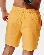 Marigold Mens Samos Hydrochromic Printed Swim Trunk with a relaxed fit, elastic waistband, and a subtle tonal Psycho Bunny skull pattern on the side, featuring a back flap pocket. (4)