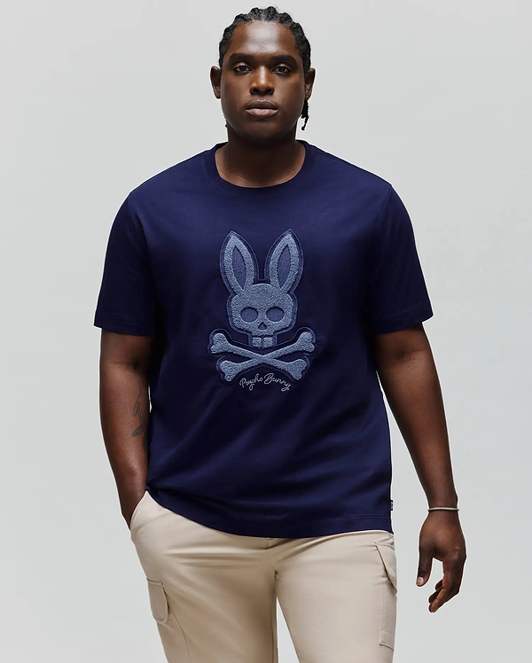 Men's Big and Tall Tate Bunny Graphic Tee in Blue | Psycho Bunny