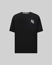 Mens Big And Tall Luke Back Graphic Tee, black relaxed fit jersey knit t-shirt with a white dual Psycho Bunny skull graphic print on the left chest, featuring crossbones and a bandana pattern. (5)
